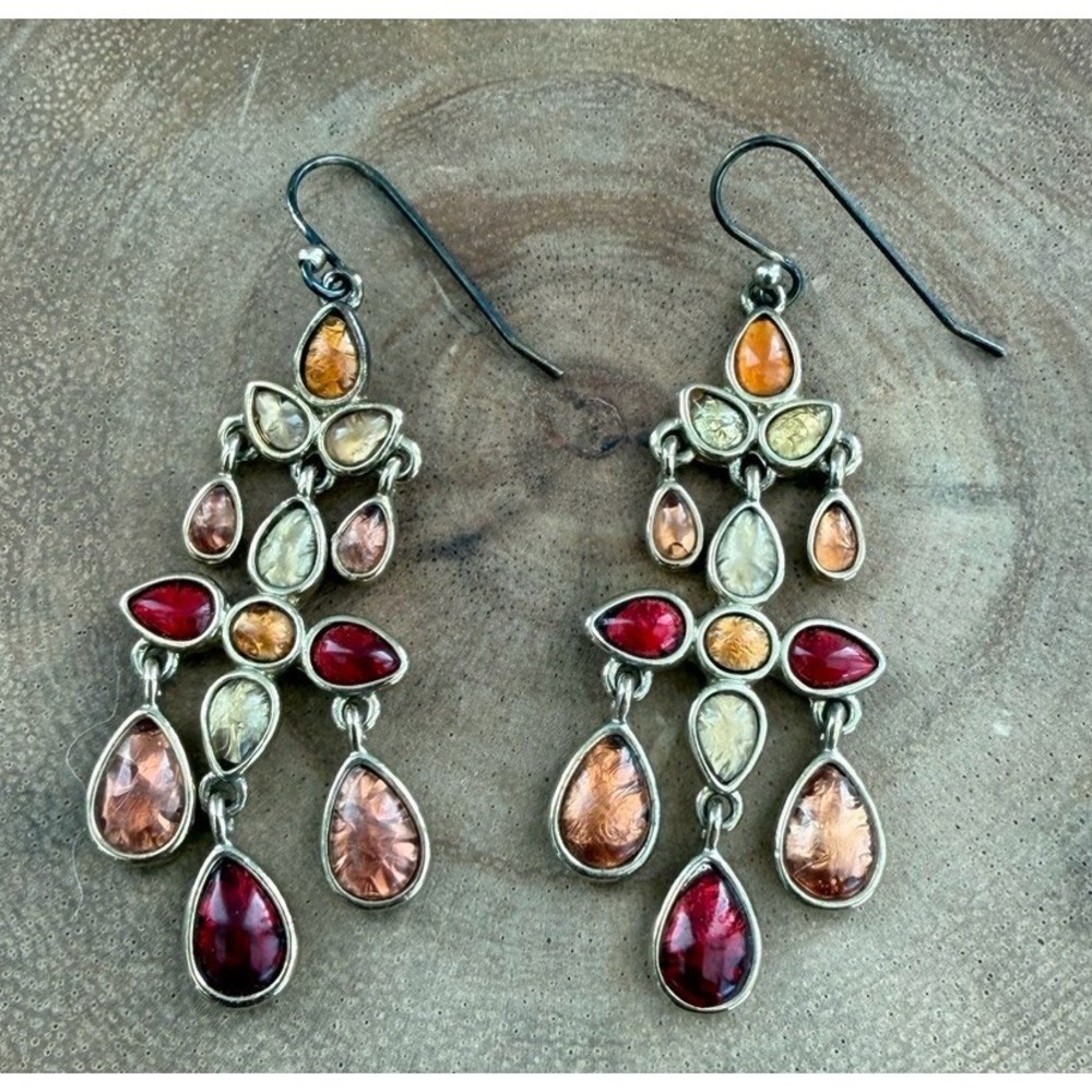 Vintage Multicolor Garnet Citrine Gold Tone Gemstone Drop Dangle Earrings Boho